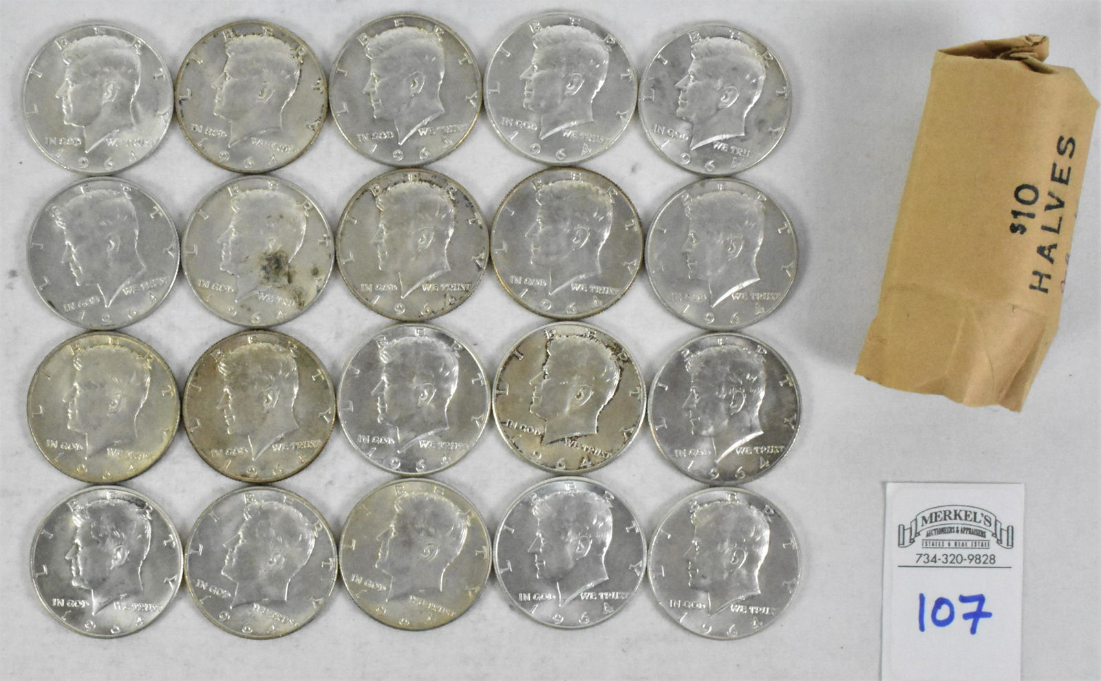 Roll of 20 1964 Kennedy Half Dollar Silver Coins (1 of 3)