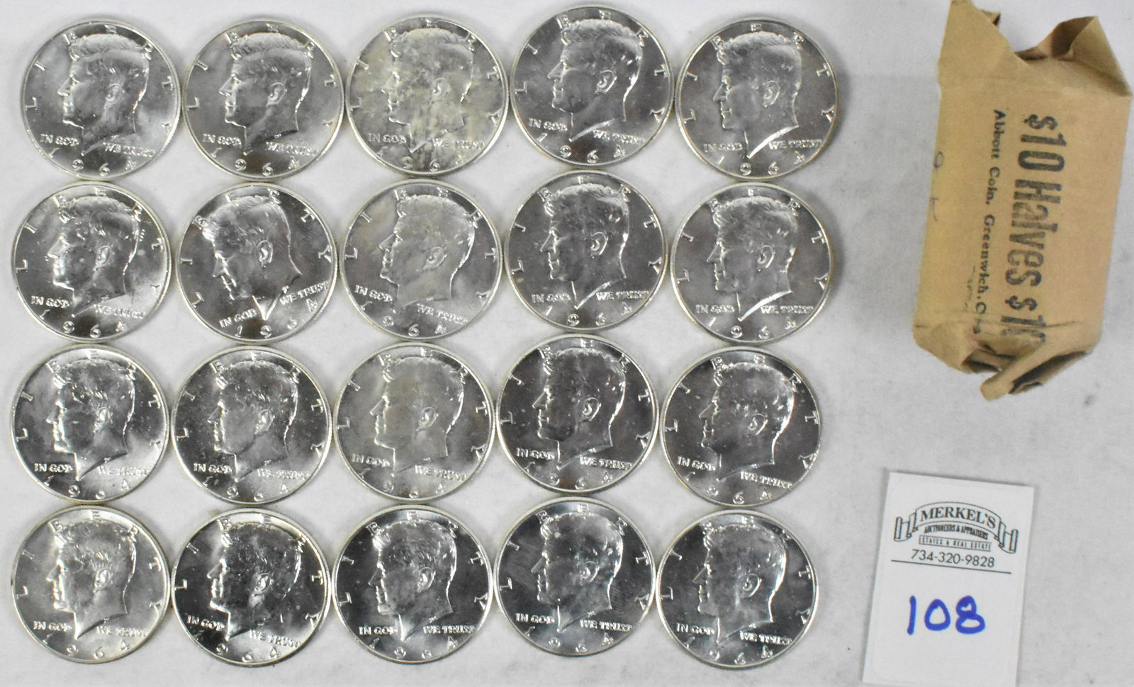 Roll of 20 1964 Kennedy Half Dollar Silver Coins (1 of 3)