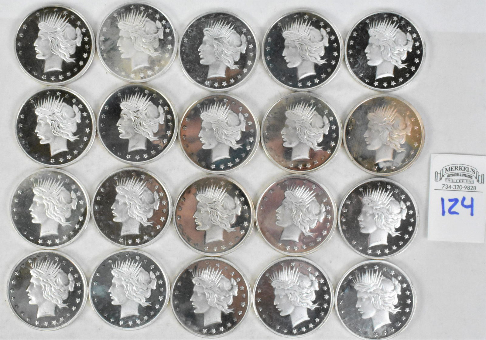 Lot of 20 "Peace Dollar" .999 Silver 1 Troy Ounce Bullion Coins (1 of 2)
