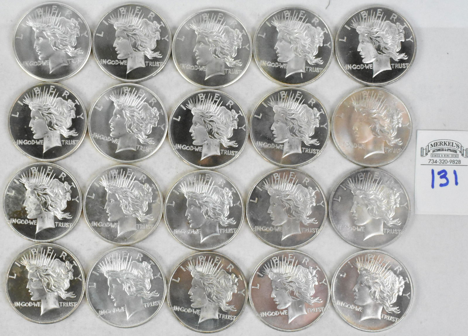 Lot of 20 "Peace Dollar" .999 Silver 1 Troy Ounce Bullion Coins (1 of 2)