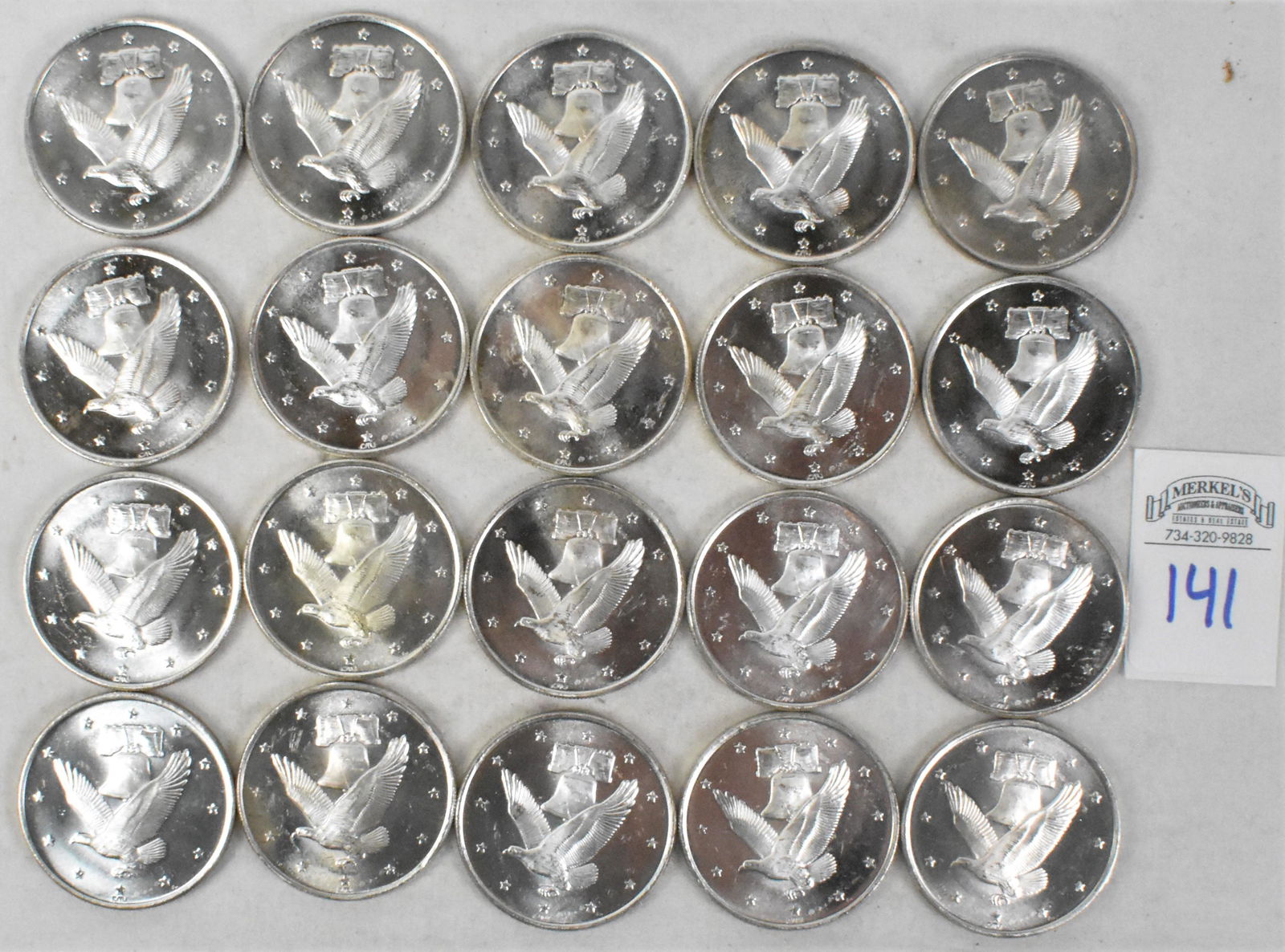 Lot of 20 "Eagle Under Liberty Bell" .999 Silver 1 Troy Ounce Bullion Coins (1 of 2)