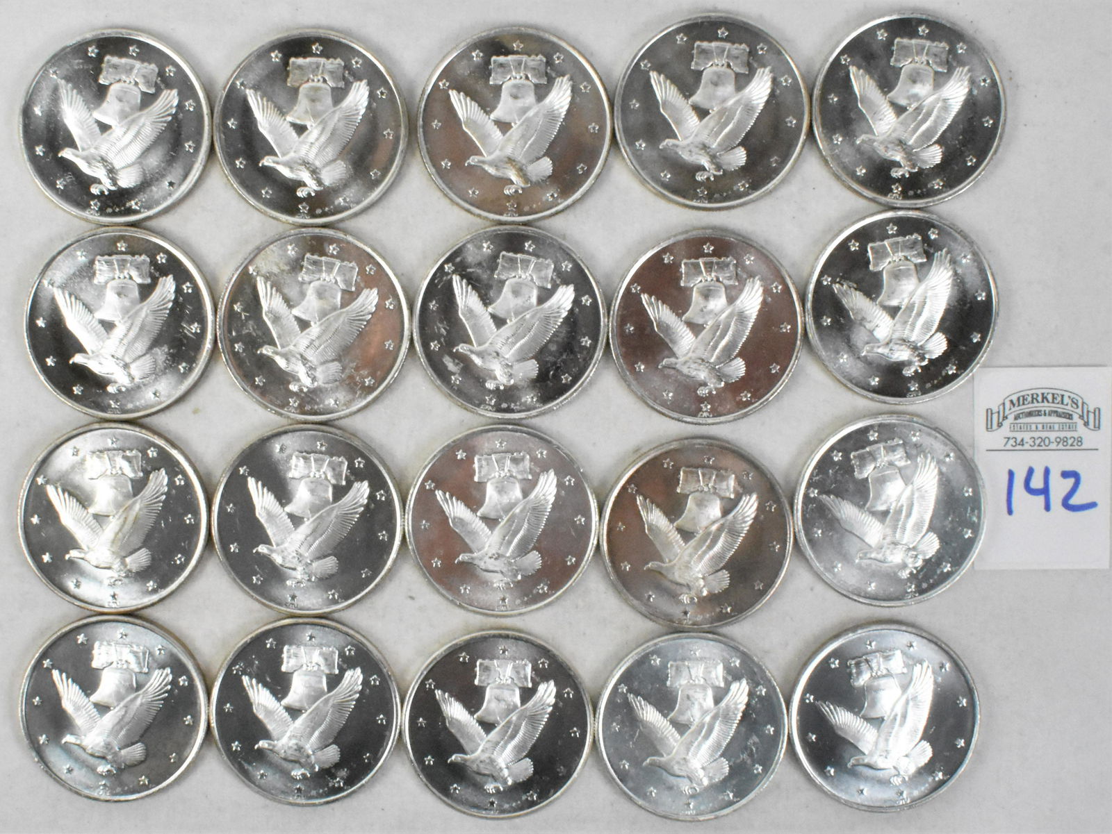 Lot of 20 "Eagle Under Liberty Bell" .999 Silver 1 Troy Ounce Bullion Coins (1 of 2)