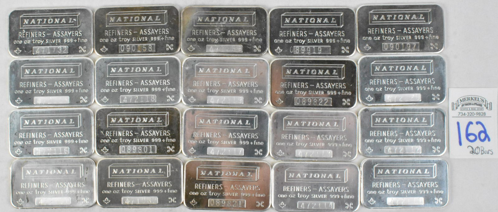 Lot of 20 National Refiners-Assayers .999 Silver 1 Ounce Bars (1 of 2)