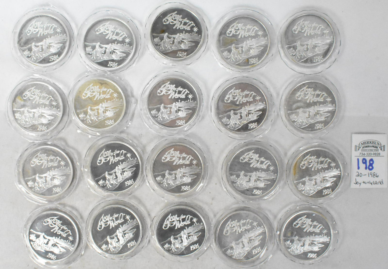 Lot of 20 1986 "Joy To The World" .999 Silver 1 Ounce Bullion Coins (1 of 2)