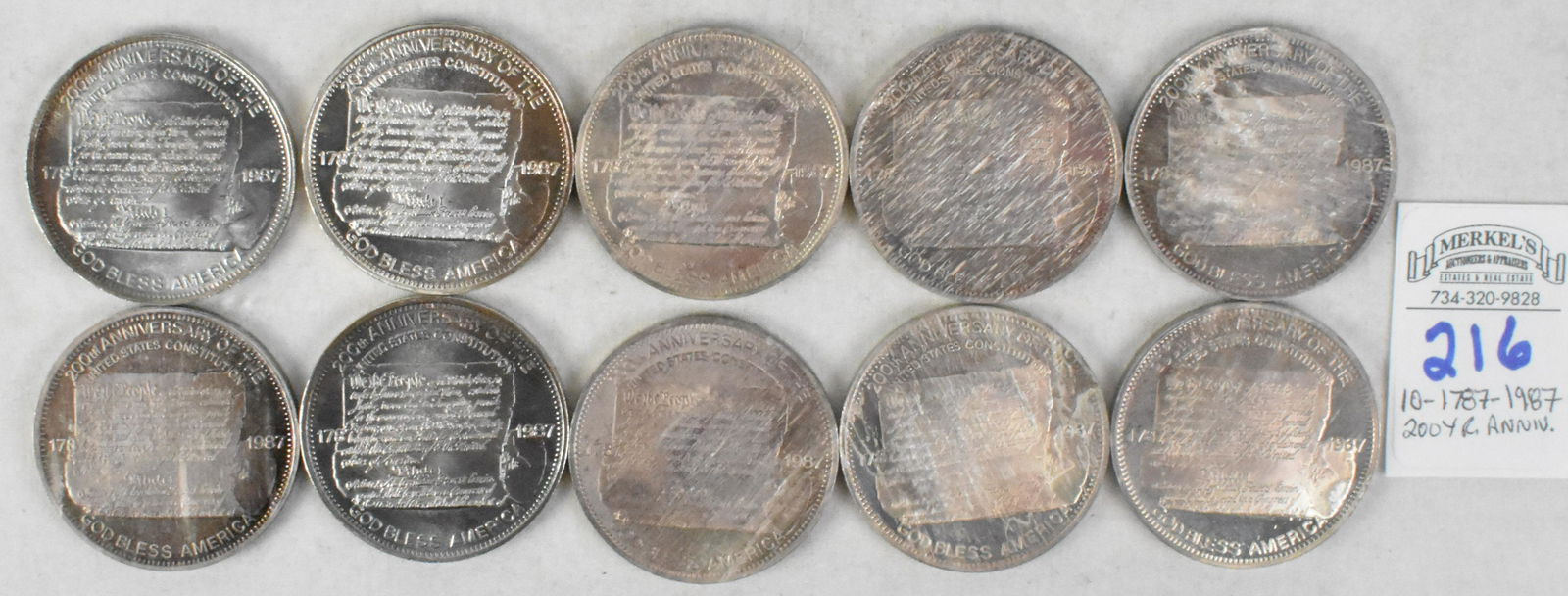 Lot of 10 "God Bless America, 200 Year Anniversary" .999 Silver 1 Ounce Bullion Coins (1 of 2)