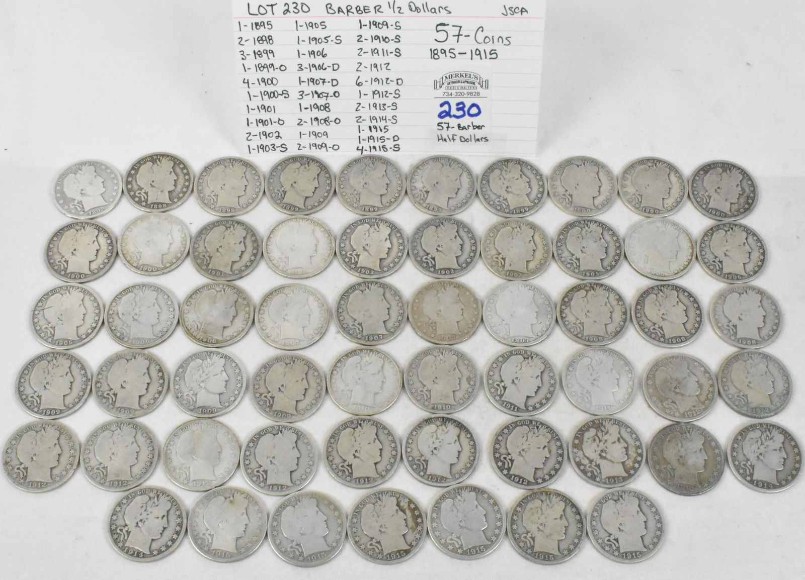 Lot of 57 Mixed Barber Half Silver Dollars (1 of 4)