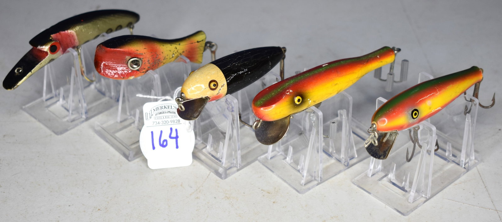 Lot of 5 Vintage Lures Include One Bud Stewart: Lot of 5 Vintage Lures Include One Bud Stewart. See attached photos