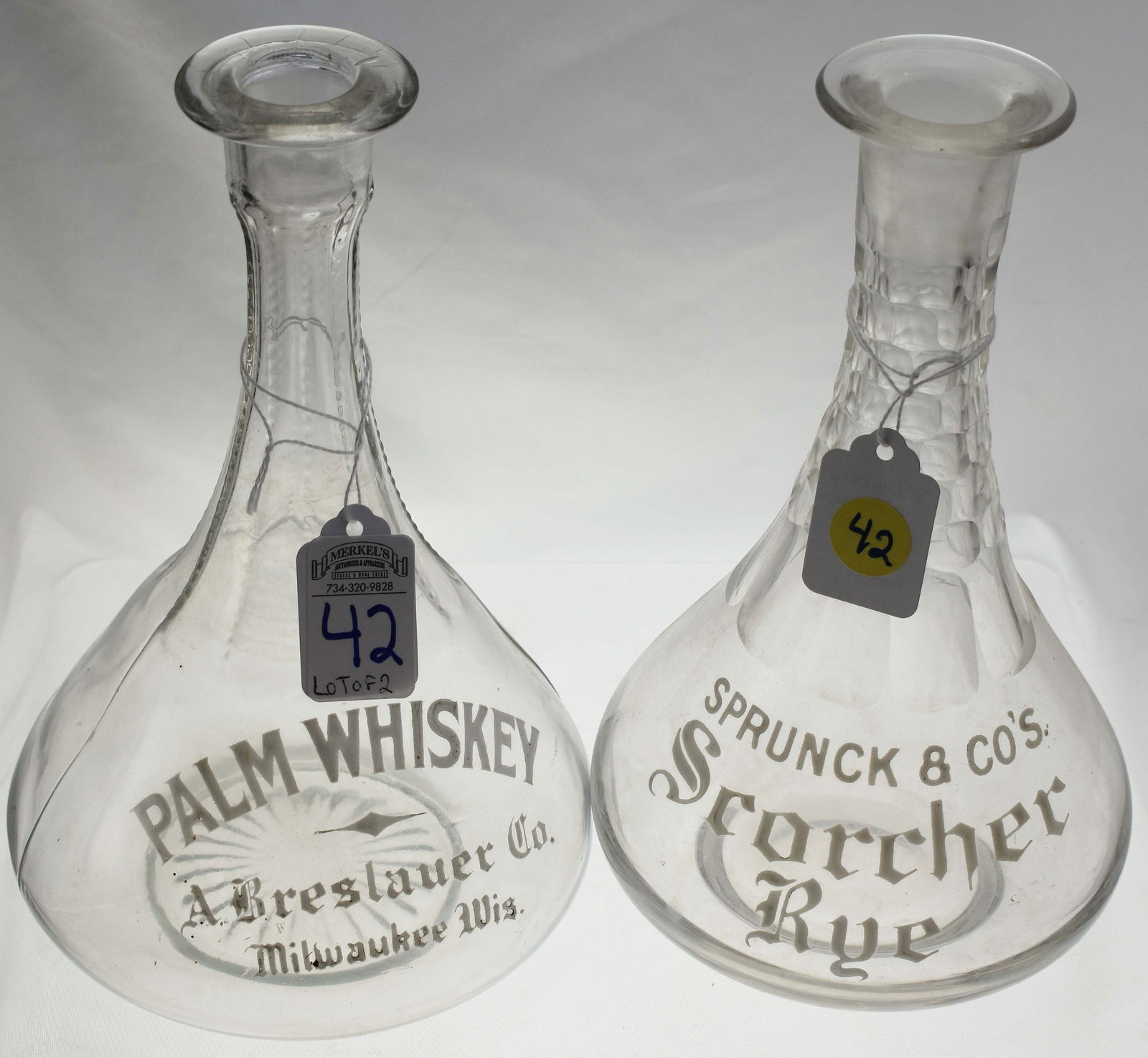 Lot of 2 Back Bar Saloon Bottles - Milwaukee and One Other Enamel Glazed (1 of 4)