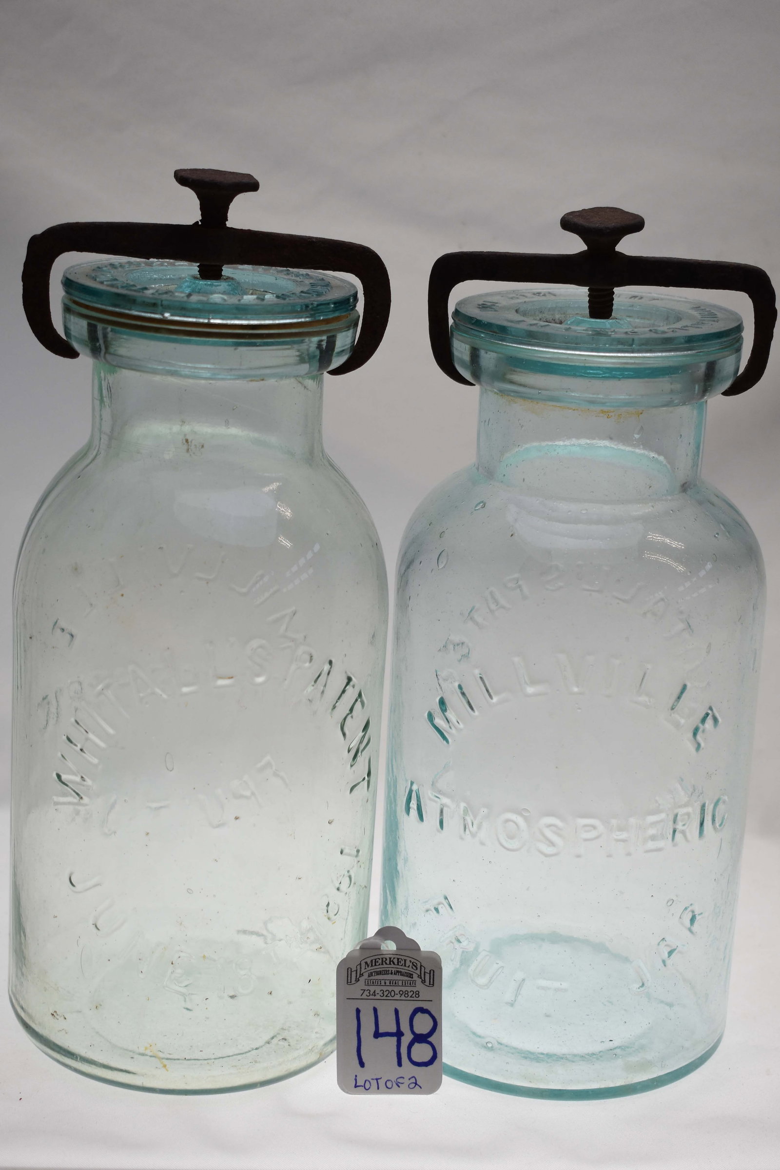 Lot of 2 Millville Atmospheric Fruit Jars Dated 1861- All Original (1 of 6)