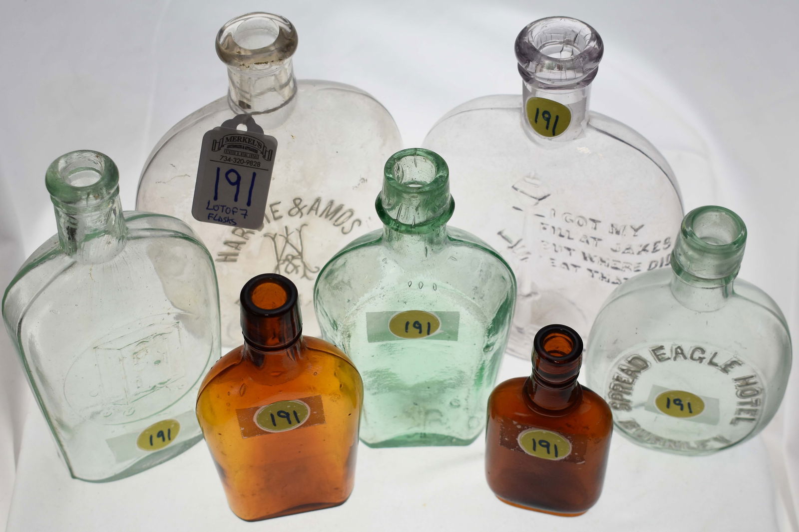 Lot of 7 Various Whiskey Flasks includes RARE Dixon California Flask (1 of 4)