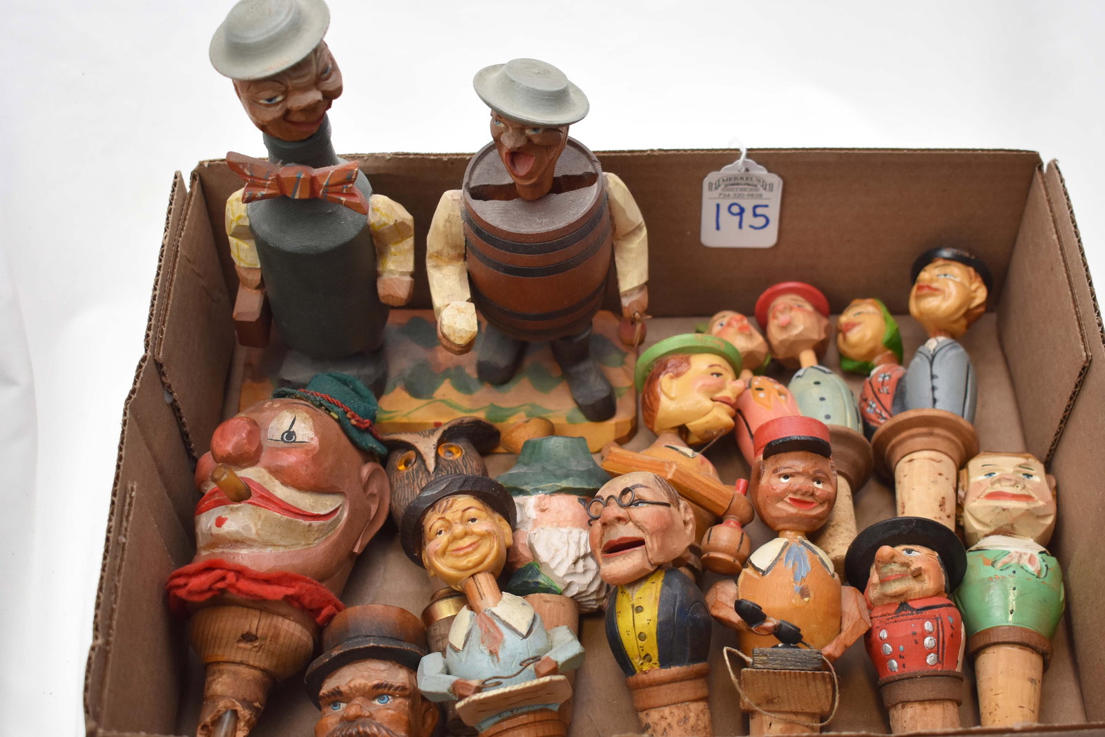 Lot of 13 Carved Wooden Bar Related items. (1 of 3)