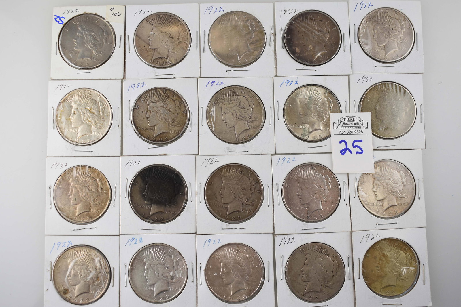 Lot of 20 1922 Dated Peace Silver Dollars: (1 of 2)