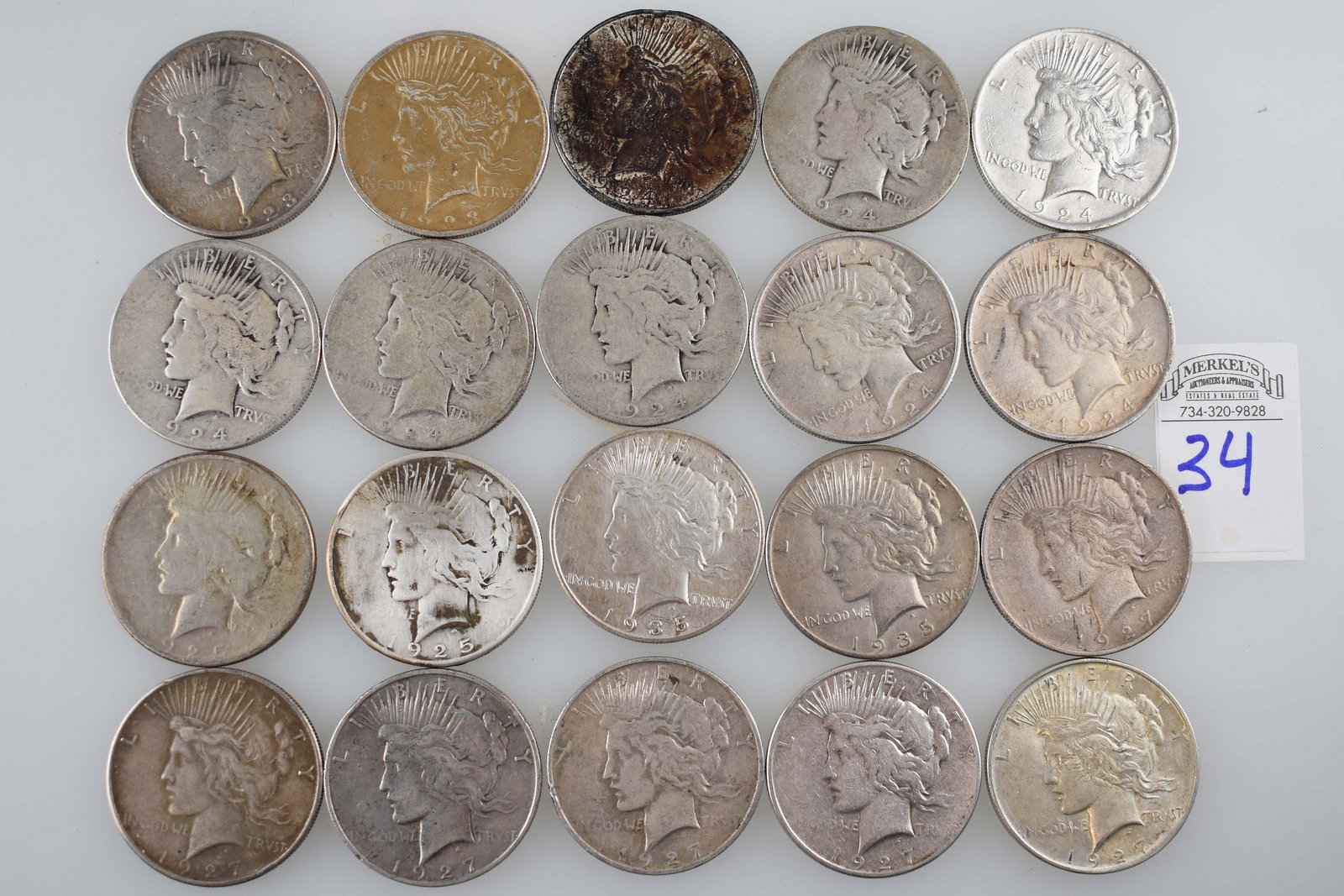 Roll of 20 Mixed Peace Silver Dollars: 1921 - 1935 (1 of 2)