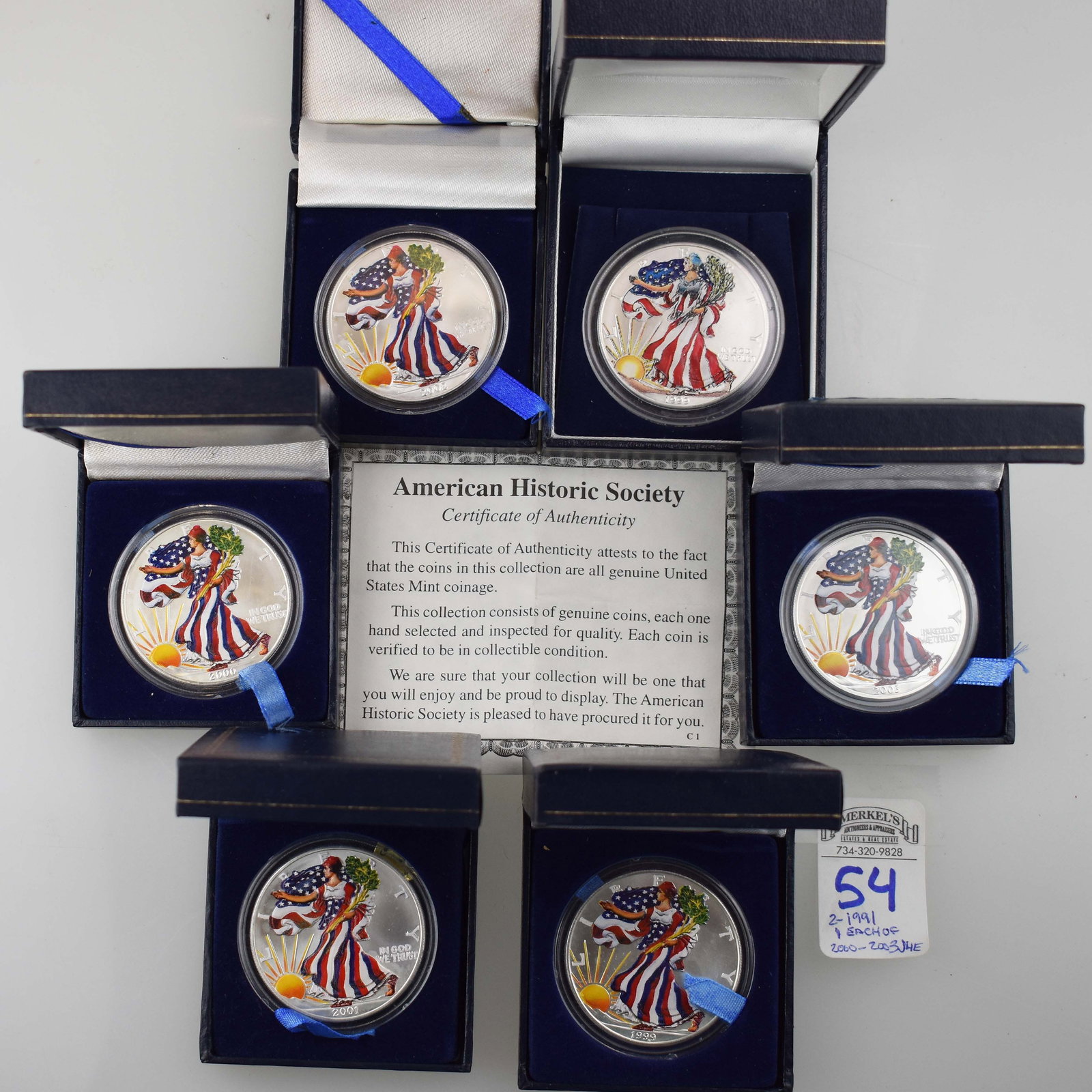 LOT OF 6 1999 - 2003 STANDING LIBERTY AMERICAN EAGLE 1 OZ. SILVER COINS (1 of 2)