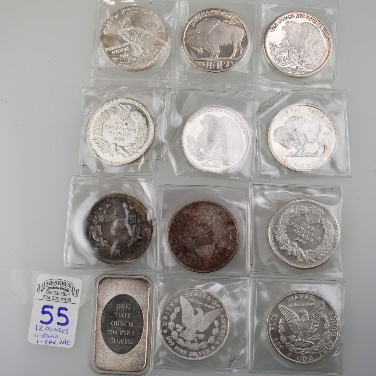 LOT OF 12 MIXED 1 TROY OZ. SILVER COINS (1 of 2)