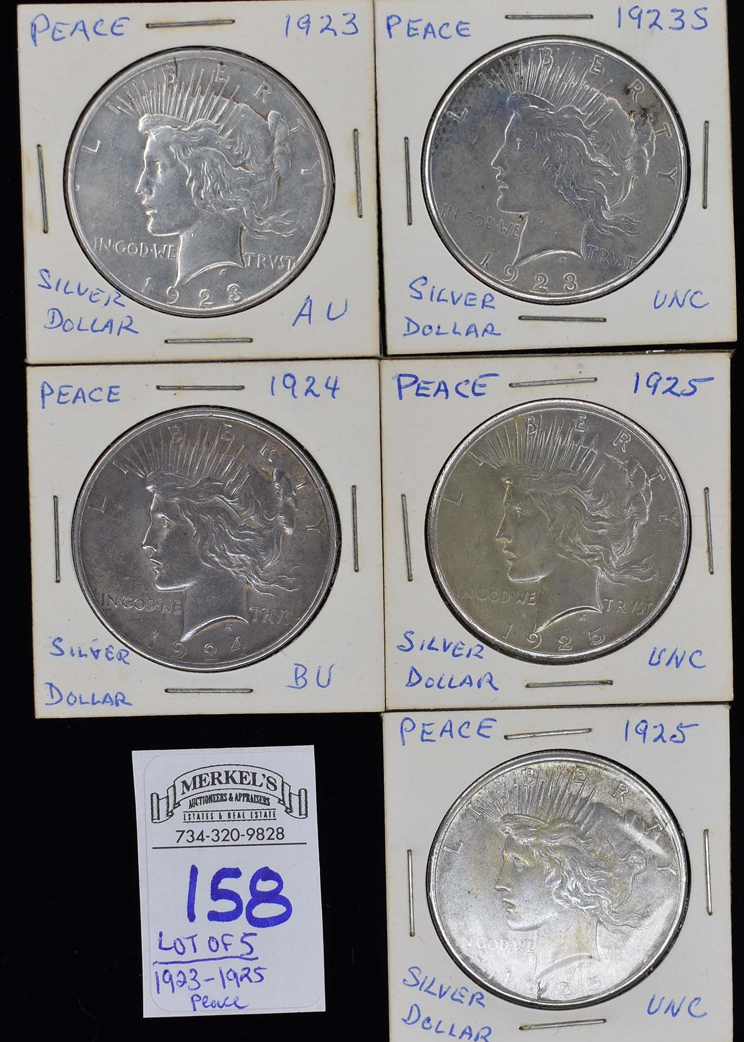 Lot of 5-1923-1925 Peace Silver Dollars (1 of 2)