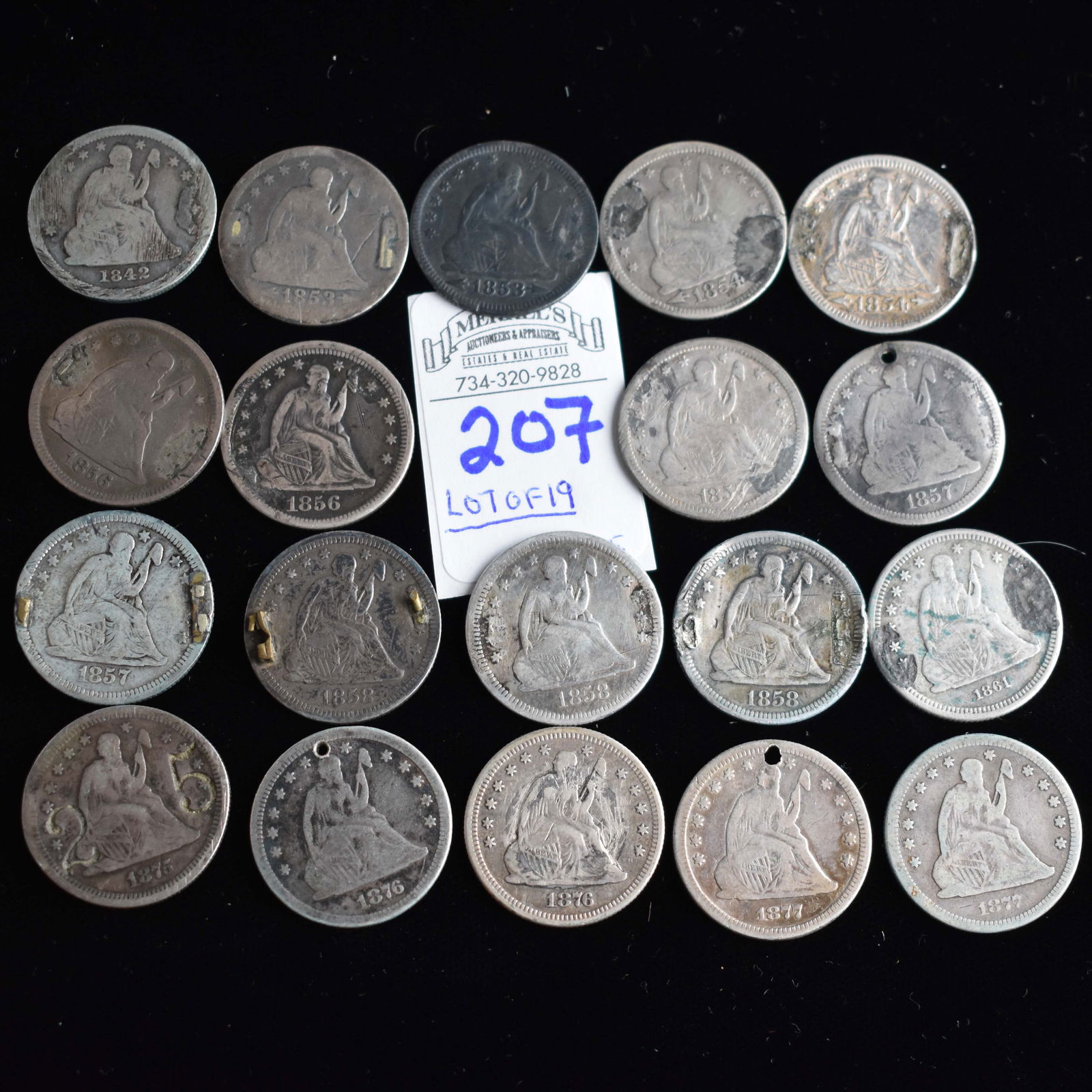 1842-1877 US Seated Liberty Silver Quarters converted to Love Tokens - Lot of 19 (1 of 2)