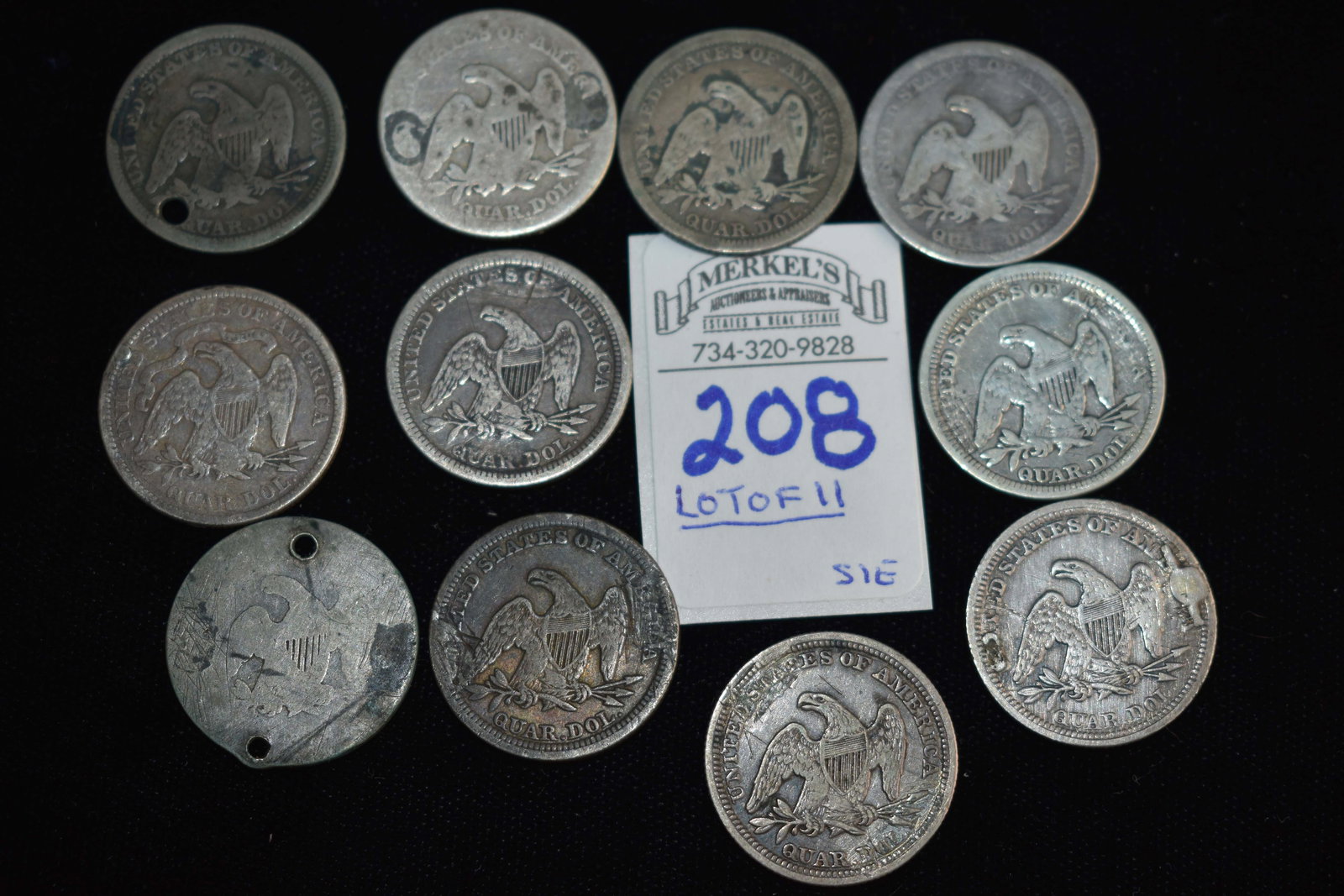 1838-1891 Era US Seated Liberty Silver Quarters converted to Love Tokens - Lot of 11 (1 of 2)