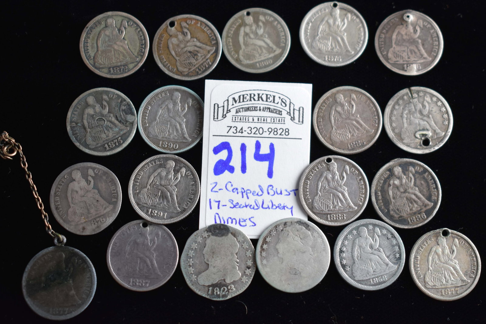 Dated Capped Bust and Seated Liberty Dimes converted to Love Tokens- Lot of 19 (1 of 2)