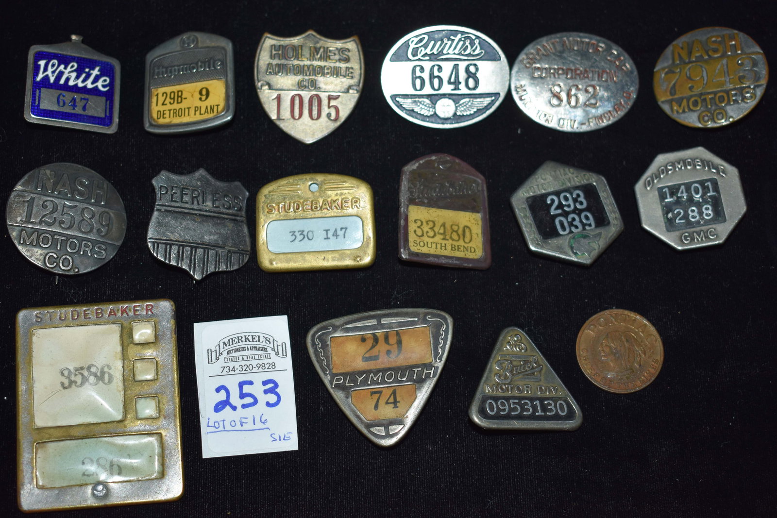 Lot of 16 Early Car, Automotive Related Manufacturer Badges (1 of 2)