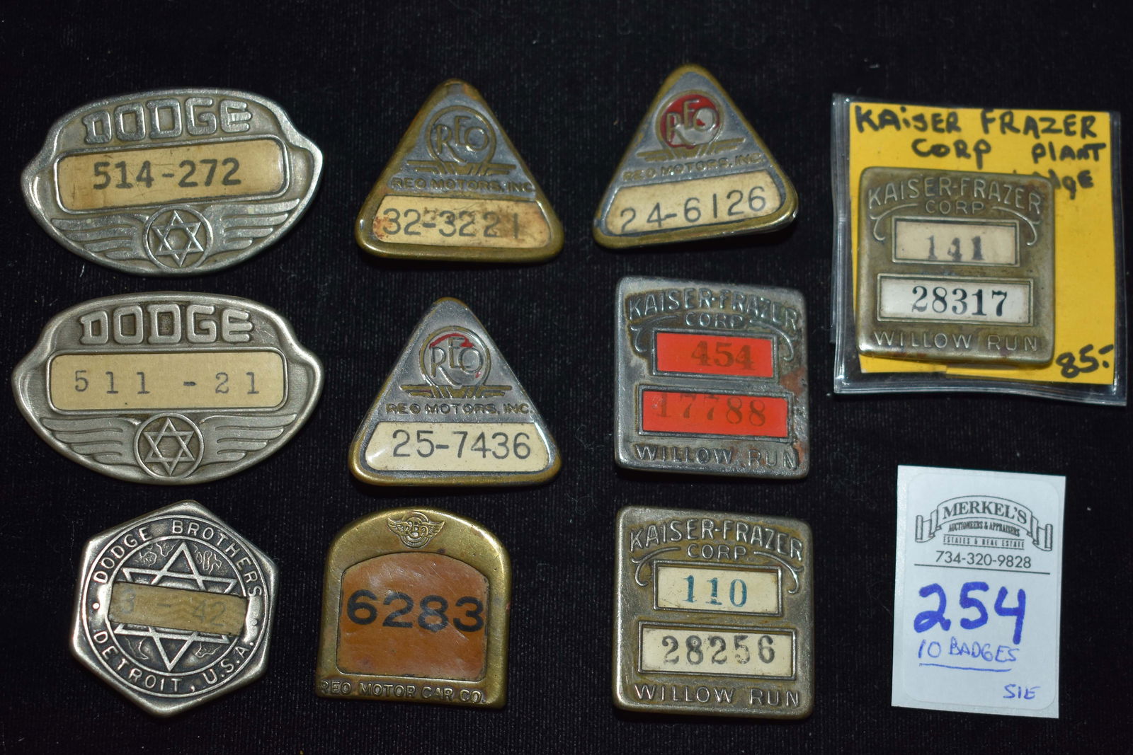 Lot of 10 Automobile Related Employee and Company Badges- REO and Dodge (1 of 2)