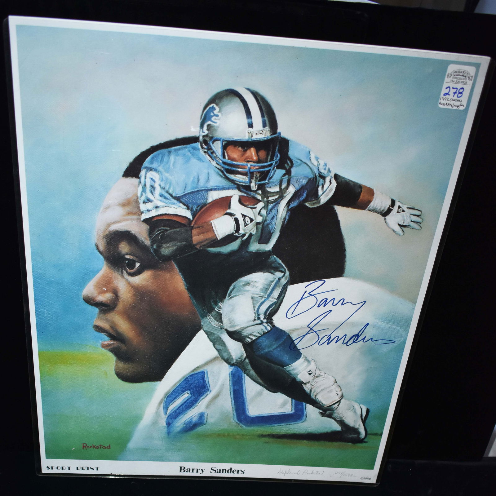 1992 Barry Sanders Autographed Rockstad Lithograph Sports Print LE 294/1548 (1 of 3)