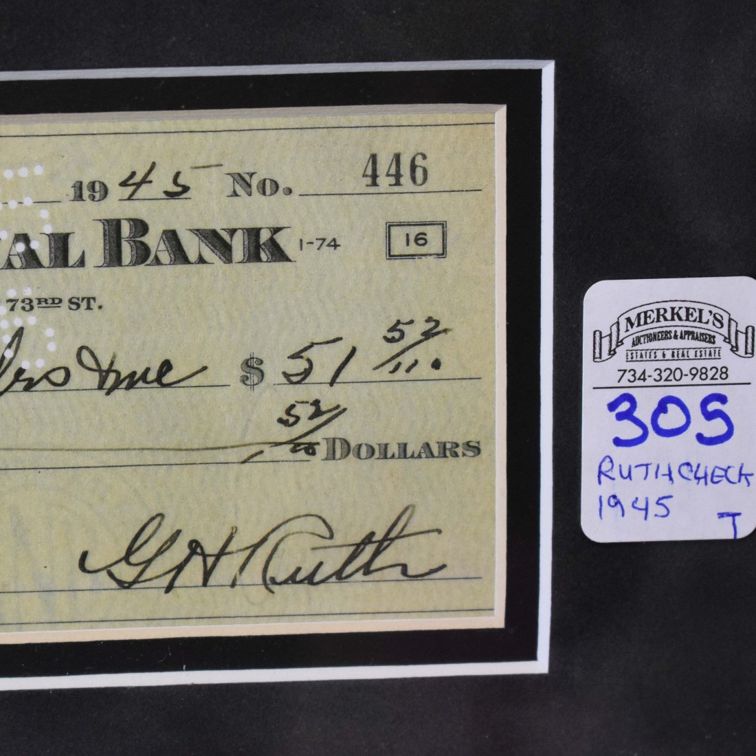 Babe Ruth Signed Chase National Bank Check Dated Oct 8 1945 Check #446 (1 of 4)