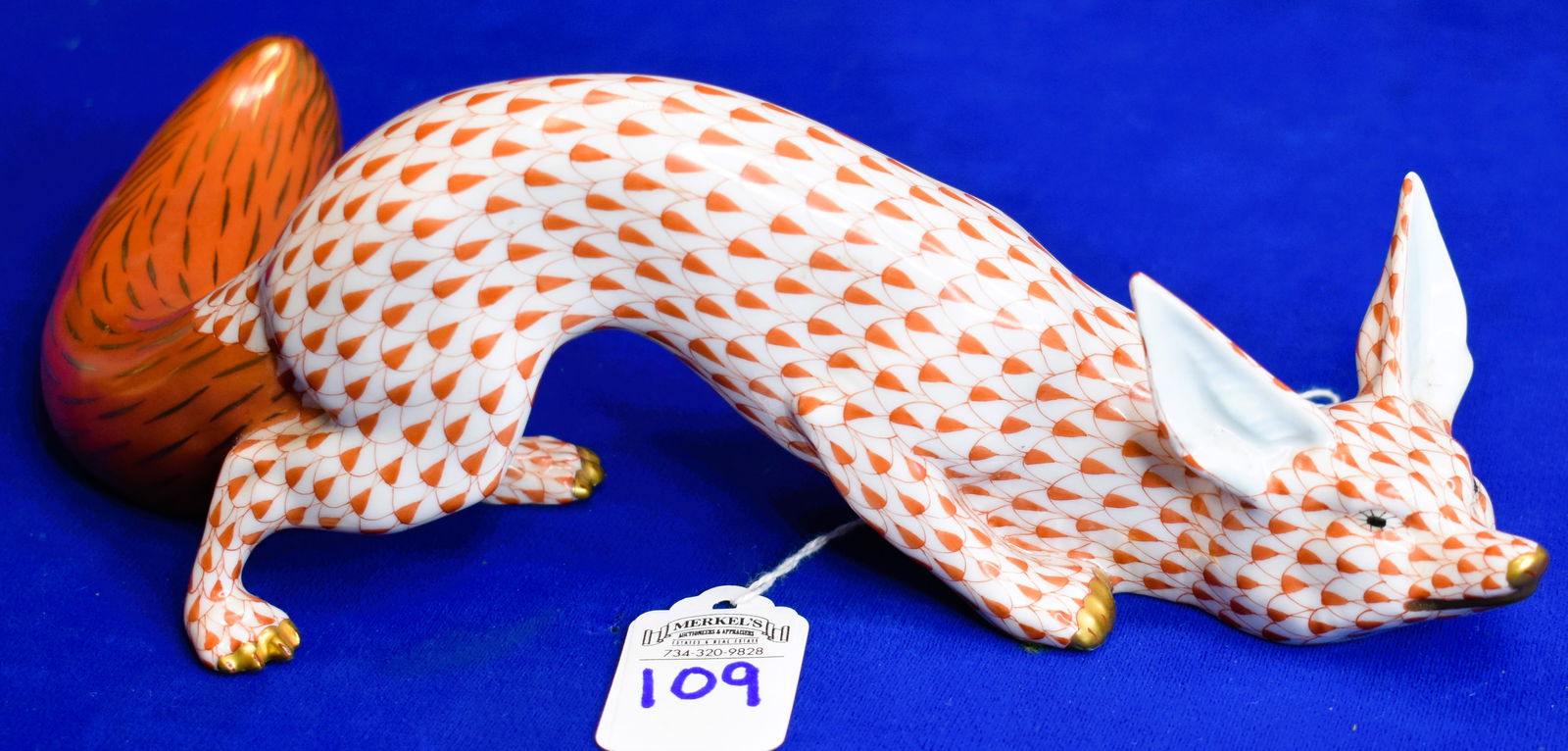 Herend Porcelain Rust Fishnet Figurine - Crouching Fox (1 of 4)