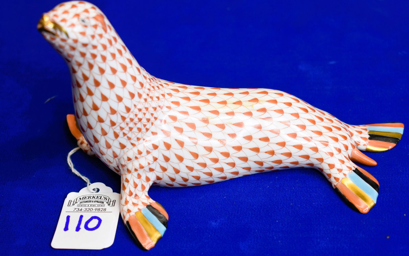Herend Porcelain Rust Fishnet Figurine - Sea Lion (1 of 4)