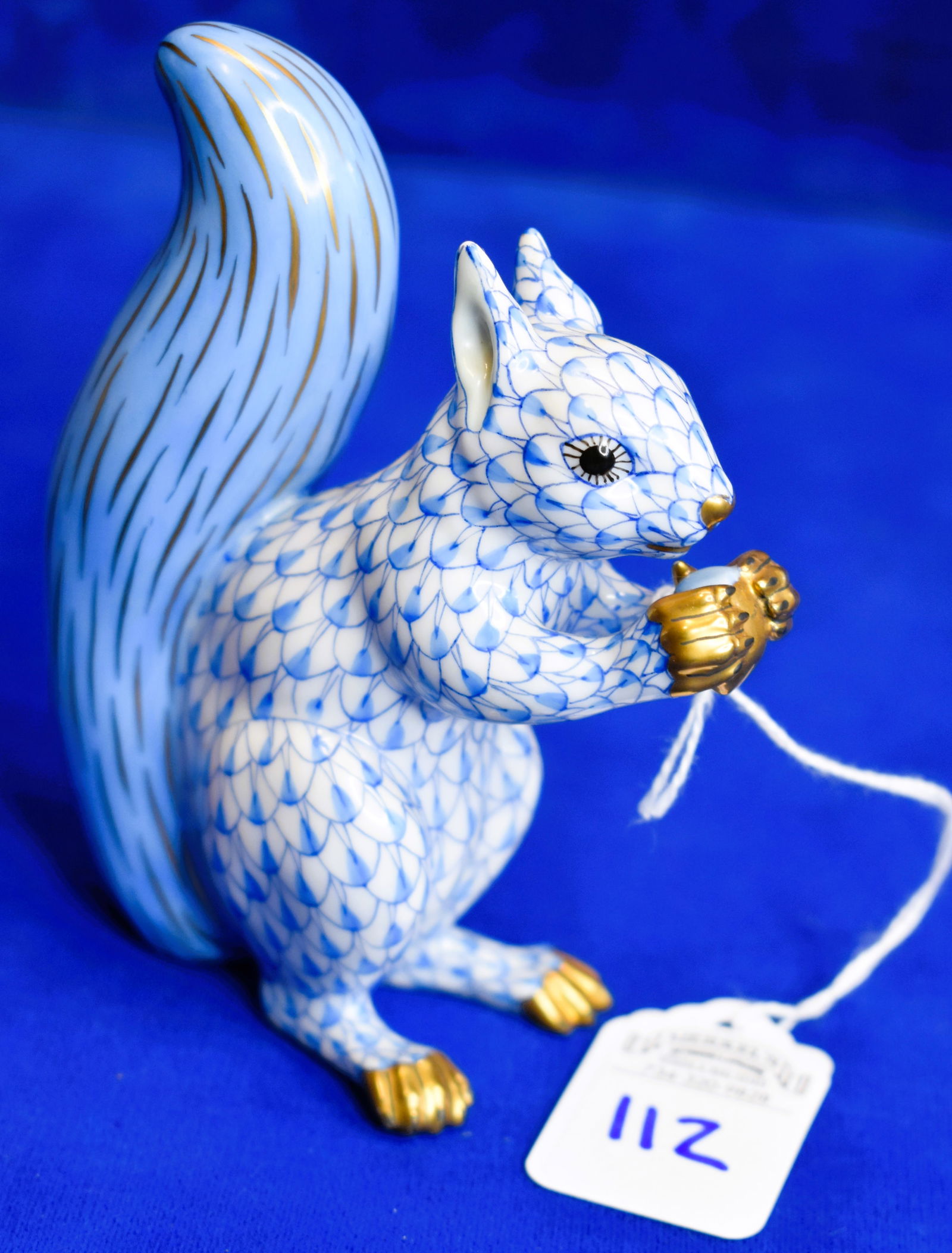 Herend Porcelain Blue Fishnet Figurine - Squirrel Eating a Nut (1 of 3)