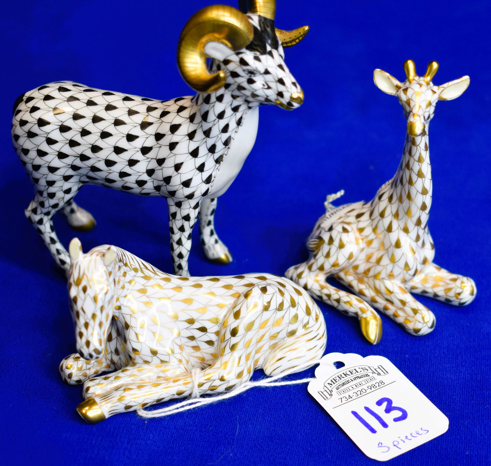 Lot of 3 - Herend Porcelain 2 Member Collectors Pieces and Ram Figurine-All Hoven Animals (1 of 3)