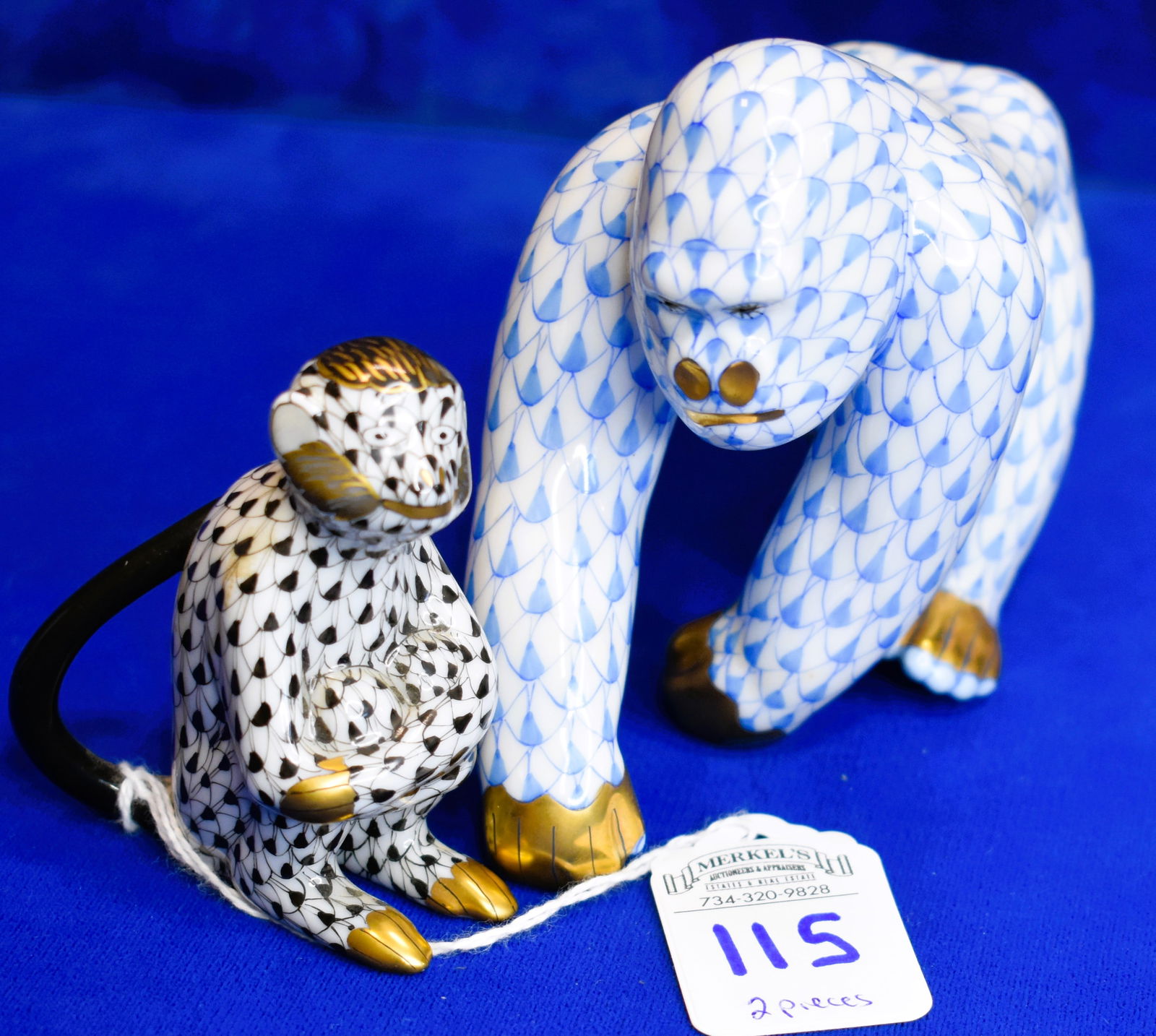 Lot of 2 - Herend Porcelain All Fishnet Design - Gorilla and Monkey (1 of 3)