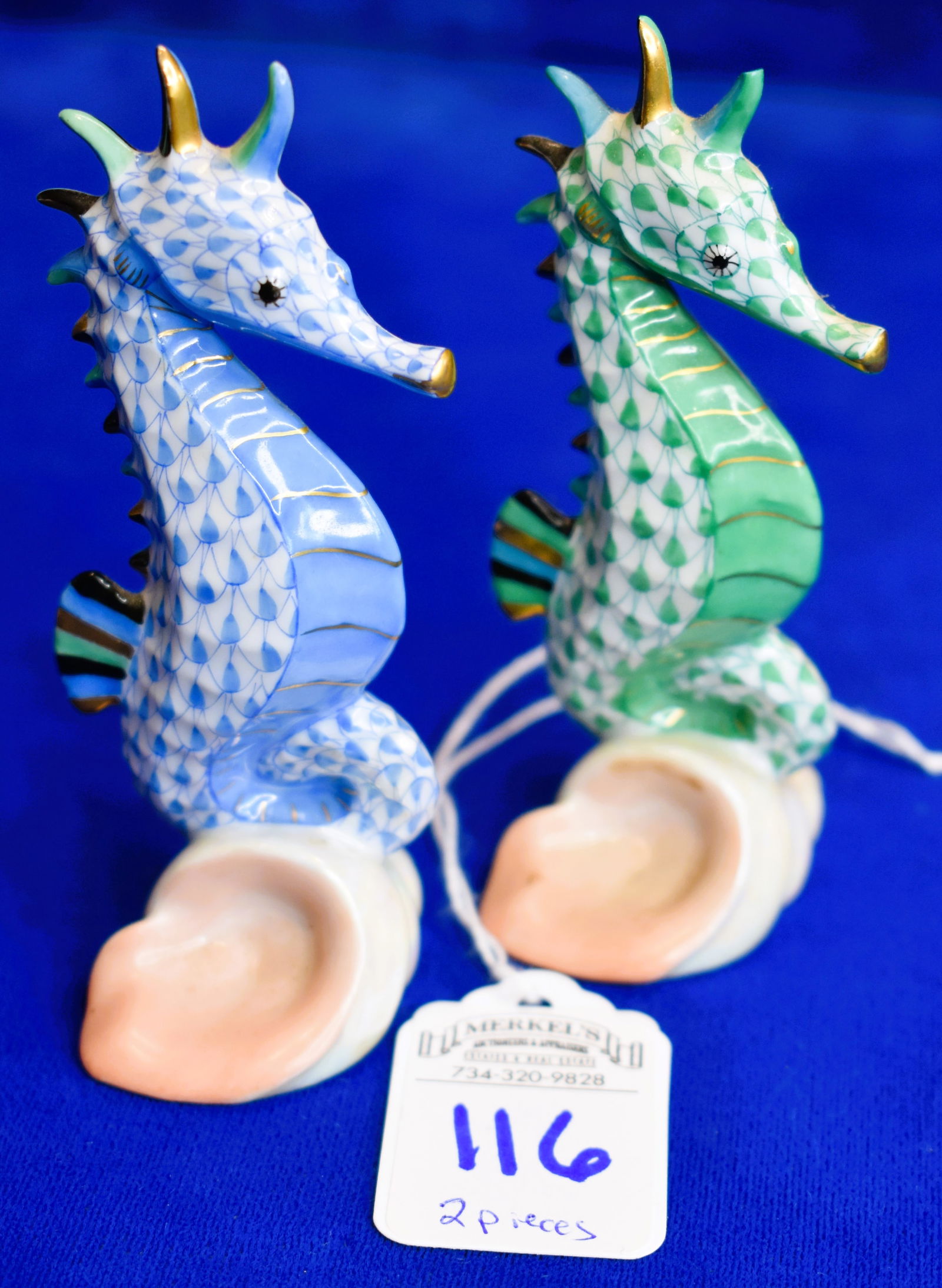 Lot of 2 - Herend Porcelain All Fishnet Design - Sea Horses Atop Seashell (1 of 3)