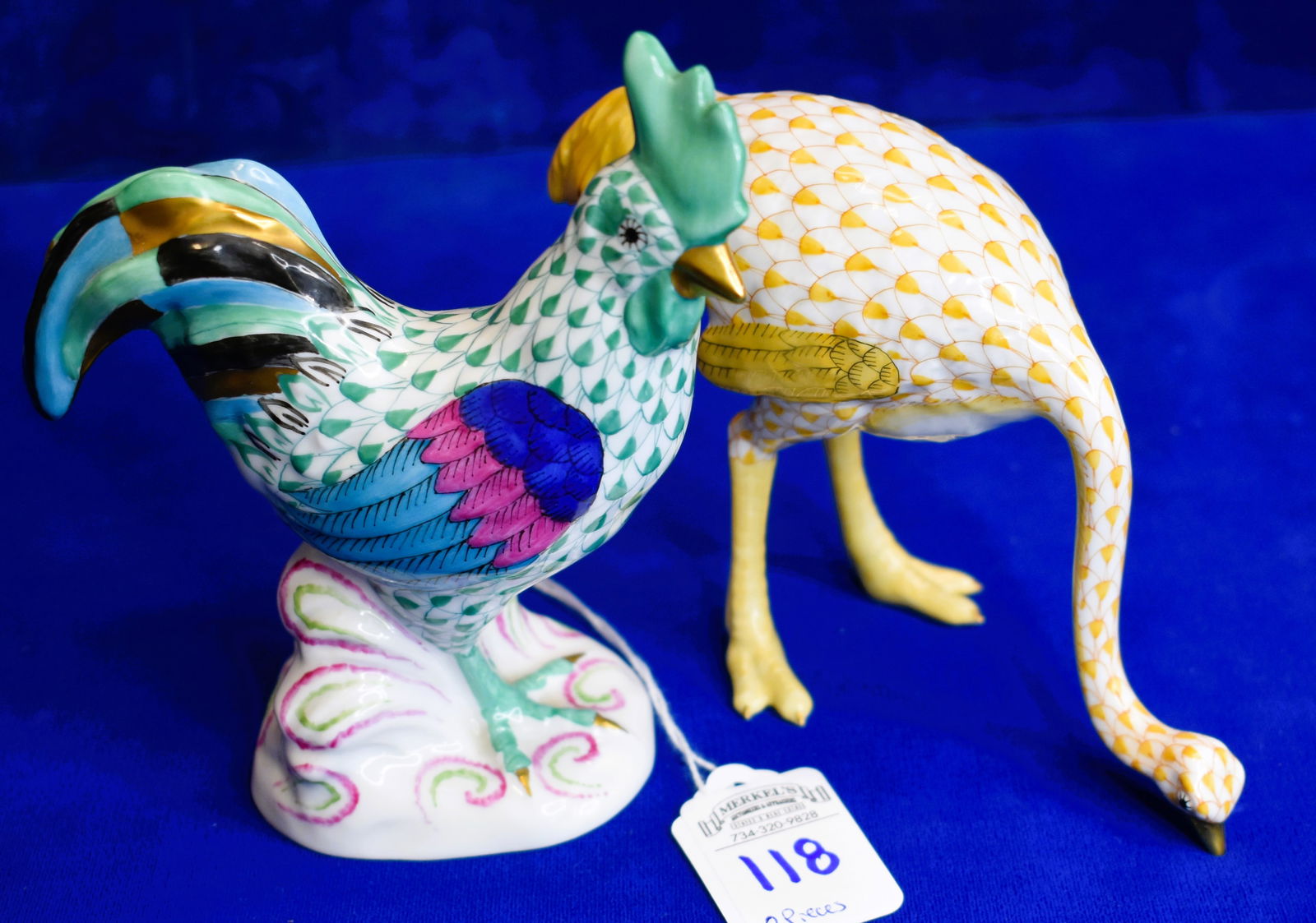 Lot of 2 - Herend Porcelain All Fishnet Design - Ostrich and Rooster (1 of 3)