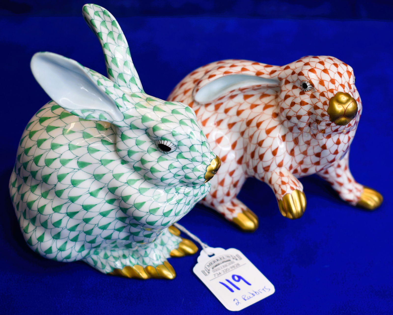 Lot of 2 - Herend Porcelain All Fishnet Design - 2 Large Rabbits (1 of 3)