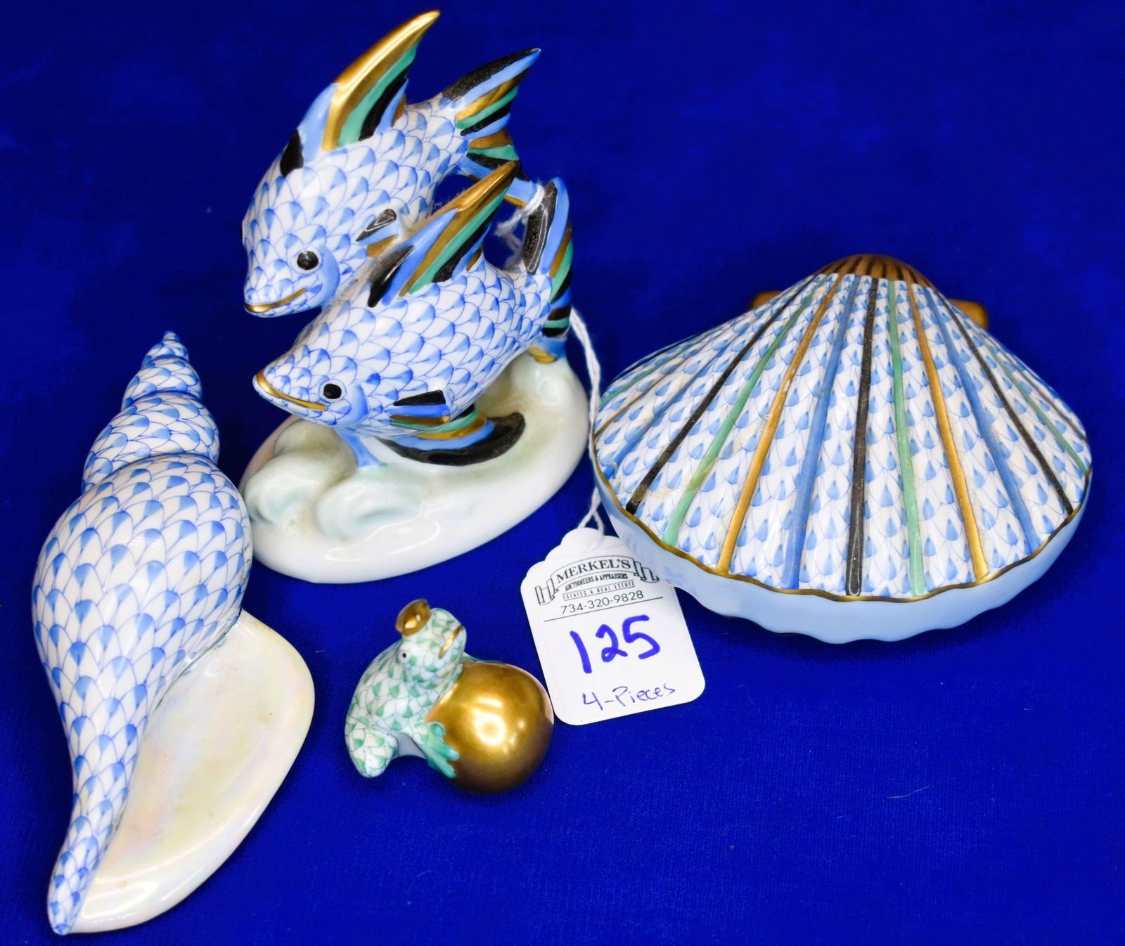 Lot of 4 - Herend Porcelain Figurines All Fishnet Design - All Water Related Figures (1 of 3)