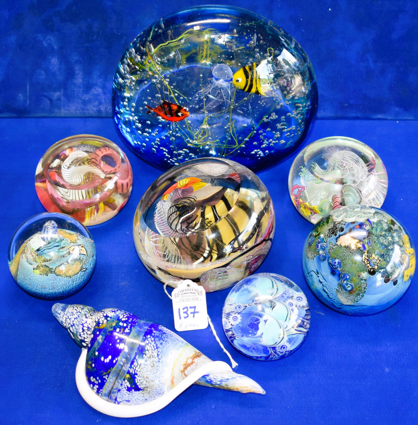 Lot of 8 Artist Handmade Glass Paper Weights (1 of 3)