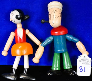 Popeye and Olive Oyl Wooden Dolls By Jaymar Toys