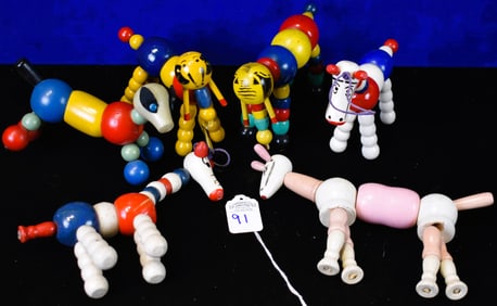 Lot of 6  Various Wooden Circus Animals Fully Jointed