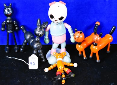 Lot of 6  Various Wooden Cats Fully Jointed