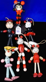 Lot of 6  Various Almost all Wooden; Mostly Jointed Animal Characters - Crib Toys