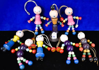 Lot of 8  Various Wooden Toys & Belle - Crib Toys