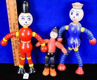 Lot of 3 Wooden Toys Mostly Jointed 2 are Ted Toy-Lers
