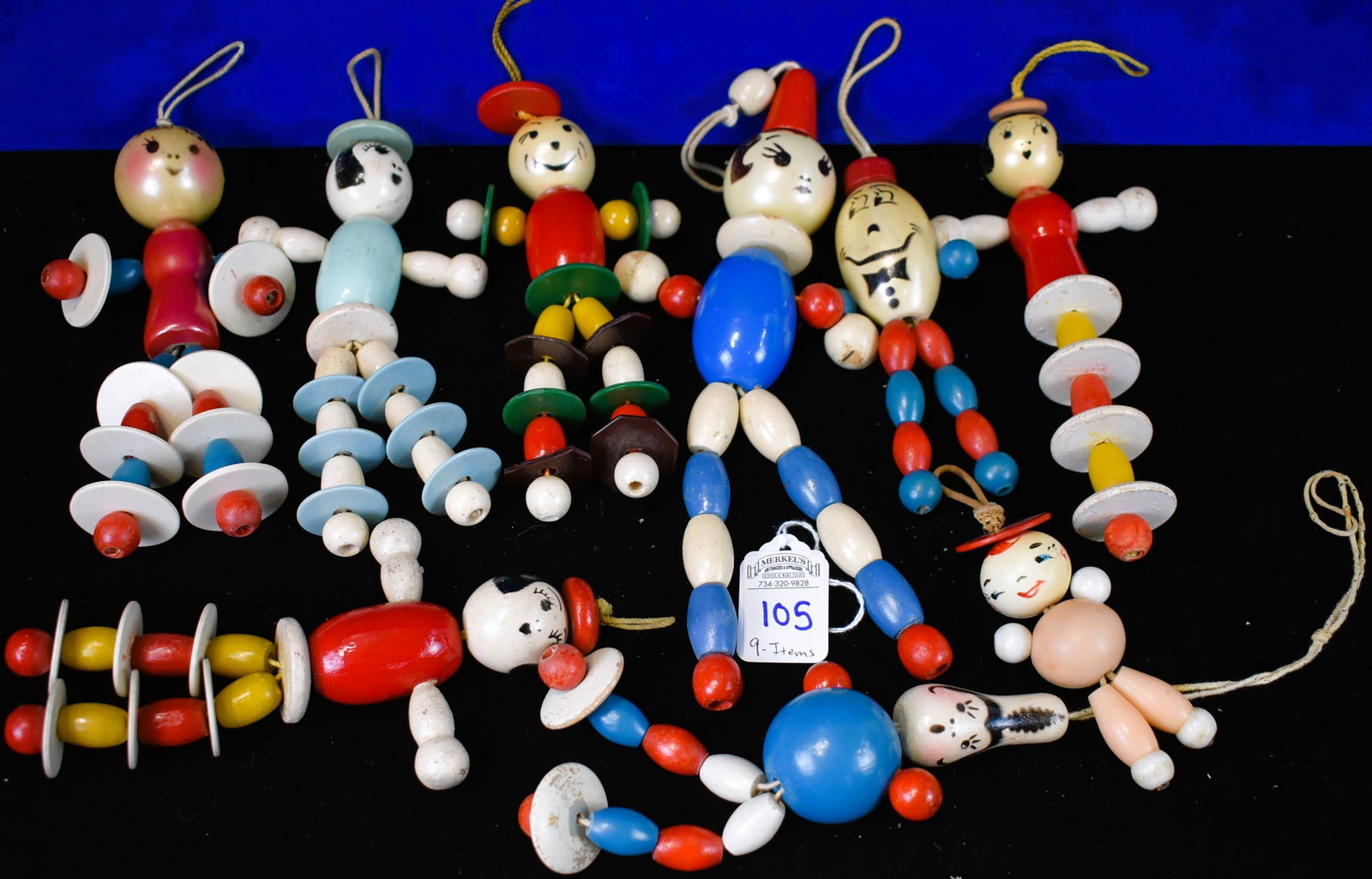 Lot of 9 - Wooden Crib Toys: Lot of 9 Wooden Crib Toys, all jointed, all are crib toys. See photos for condition and details.