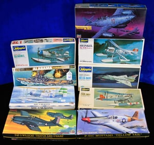 Lot of 9 Hasegawa Hobby Kits Model Airplanes and Ship - Various Scale