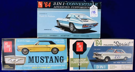 Lot of 3 Vintage AMT Model Car Kits - 1/25 Scale