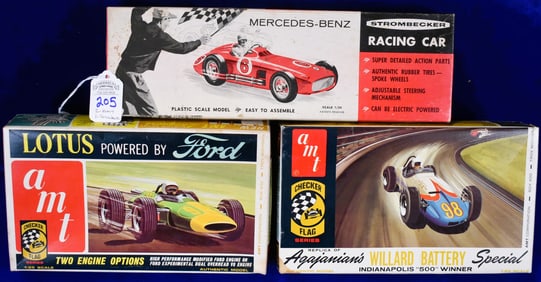 Lot of 3 Vintage Model Car Kits 2-AMT and 1-Strombecker - Various Scales