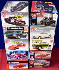 Lot of 10 AMT Model Kits 9 Model Cars and 1 "The A Team" Model Van