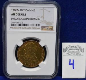 1786M DV Spain 4E - NGC AU Details - Gold Coin