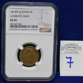 1814M GJ Spain 2E Laureate Head - NGC XF 45 - Gold Coin